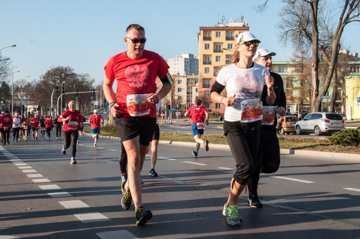 Biegacze na trasie biegu ulicami Ostrowca Świętokrzyskiego
