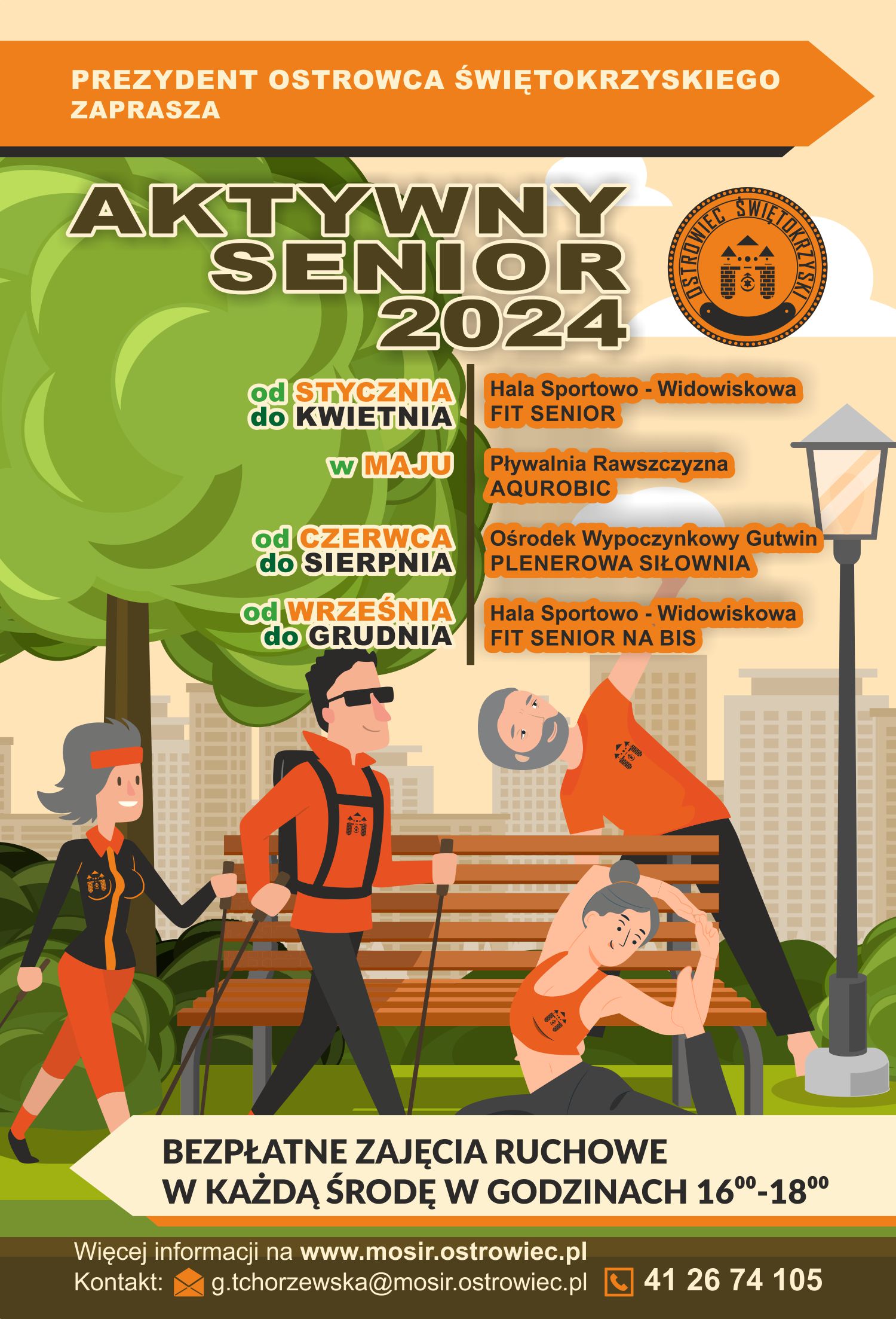 Plakat promujący zajęcia w ramach programu Aktywny Senior 2024