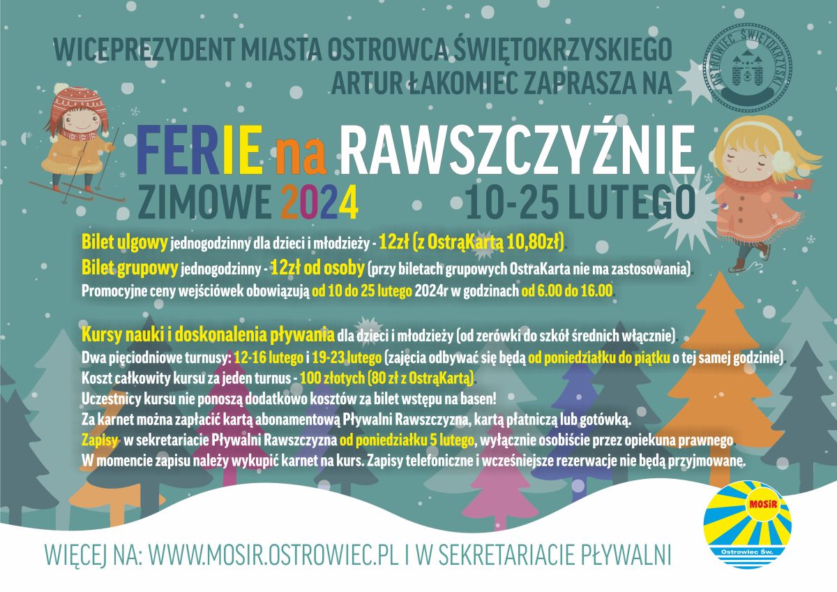 Infografika z ofertą Pływalni Rawszczyzna na ferie